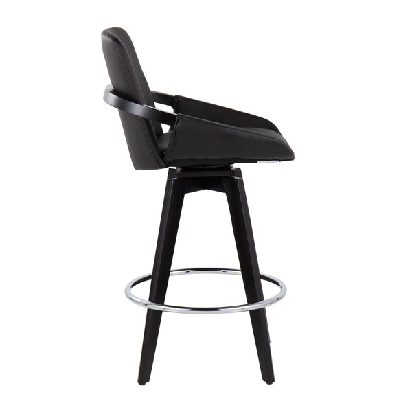 English Elm Cosmo Contemporary Swivel Counter Stool Set Of 2 - Black Faux Leather & Chrome Footrest For Style B202S00210