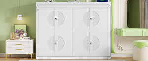 English Elm Queen Murphy Wall Bed Rattan Cabinet Front Folds Slim for Studio or Guest Room White N708S00012K-2