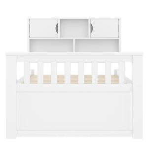 English Elm Twin Captain Platform Bed with Bookcase Headboard Four Drawers Pine Mdf Frame White GX001828AAK-1