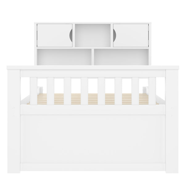 English Elm Twin Captain Platform Bed with Bookcase Headboard Four Drawers Pine Mdf Frame White GX001828AAK-1