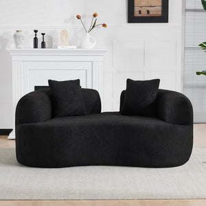 English Elm 66.93 Inch Curved Teddy Velvet Loveseat Sculptural Compact Sofa for Apartments Black W3612P406628