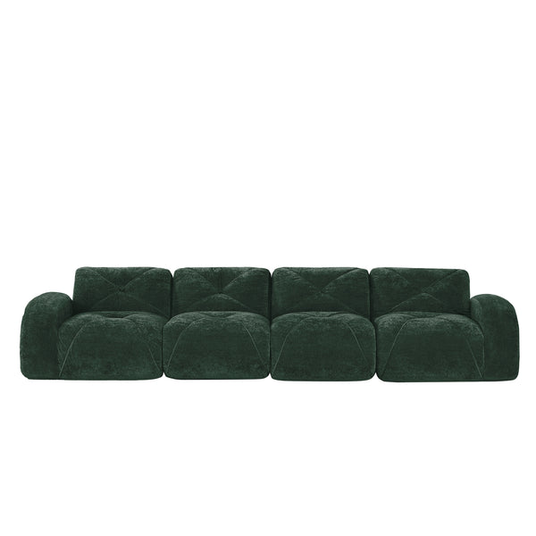 English Elm 140''soft Velvet Modular Cloud Sofa Tufted Plush Seating for Living Room or Home Theater Green W714S01615
