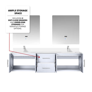 English Elm Glossy White 72 in Double Bath Vanity with Durable White Quartz Top, Chrome Faucet & 30in LED Mirrors B2731S01096