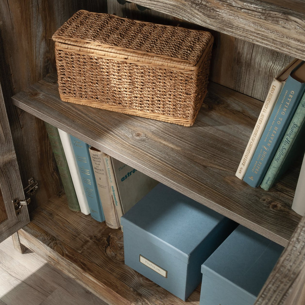 English Elm Library Cabinet With Doors - Stylish Brown Finish, Adjustable Shelves & Space-Saving Design For Home B356P367970
