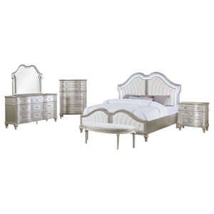 English Elm Katerina 5-Piece Queen Bedroom Set - Glamorous Silver Oak With Ivory Tufting & Usb Charging Features B062S01186