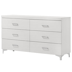 English Elm Contemporary Rustic Tone 1pc Dresser with Felt-Lined Top Drawers, Ball-Bearing Glides, Black Pulls, Bedroom Chic White 62 L x 20 W x 33 H B2741P405692