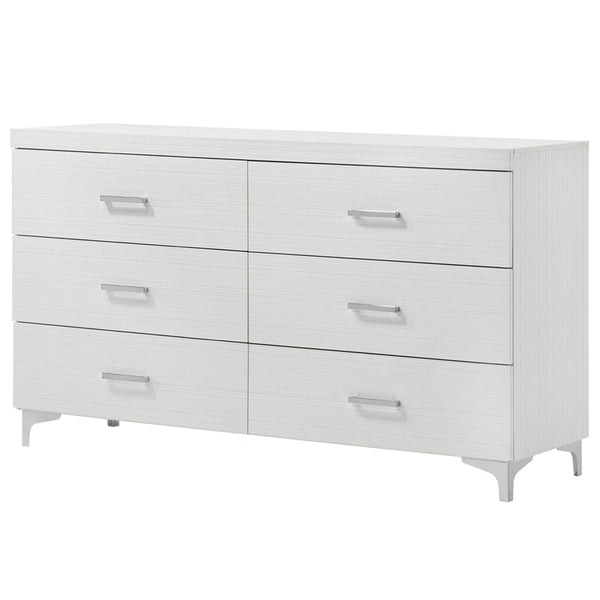 English Elm Contemporary Rustic Tone 1pc Dresser with Felt-Lined Top Drawers, Ball-Bearing Glides, Black Pulls, Bedroom Chic White 62 L x 20 W x 33 H B2741P405692