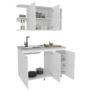 English Elm Desert Hills Multifunctional Kitchen Cabinet Set, Glossy White MDP Finish, Sink Module & Ample Storage B128S00190