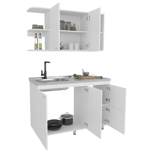 English Elm Desert Hills Multifunctional Kitchen Cabinet Set, Glossy White MDP Finish, Sink Module & Ample Storage B128S00190