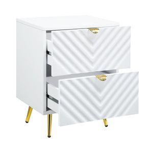 English Elm Gaines White High Gloss Nightstand with Wave Design, 2 Drawers, Metal Legs, Smooth Glide Storage B2726P256319