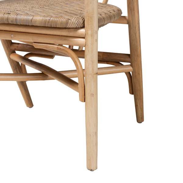 English Elm Modern Bohemian Rattan Woven Metal Dining Chairs Set of Two for Eclectic Spaces B2750P420362