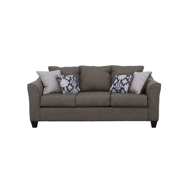 English Elm Ralston Charcoal Grey Sofa with Pillow — Traditional Flared Arms, Neutral Warm Fabric, Espresso Wood Finish B062P357832