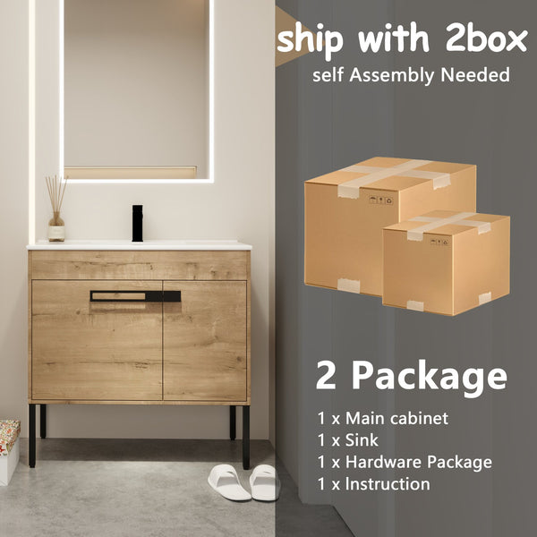 English Elm 36 Inch Bathroom Vanity With Sink - Versatile Freestanding Or Floating Design For Modern Spaces W999S00109