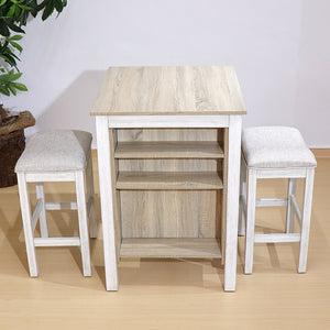 English Elm 3 Piece Counter Height Dining Set with Shelving Cushioned Stools Modern Farmhouse Kitchen Ameican White Oak,Ancient White W2537P369837