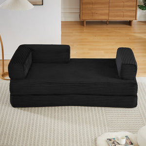 English Elm Loveseat Cloud Sectional Sofa with Corduroy Upholstery Plush Sponge Core Modular Design Black W2339P411911