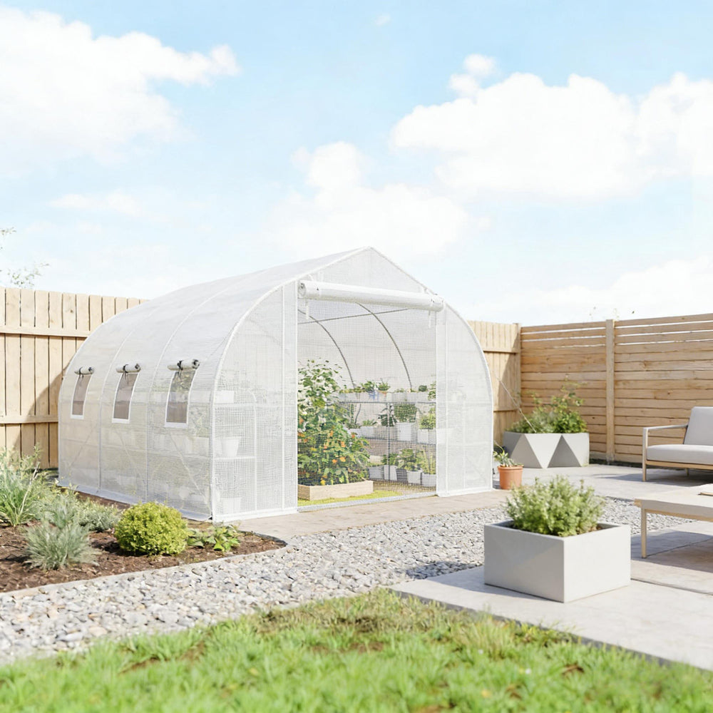 English Elm Garden Walk-in Tunnel Greenhouse with Galvanized Steel Frame and Uv-resistant Pe Cover White T3971P481639