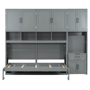 English Elm Twin Murphy Wall Bed with Integrated Closet Drawers and Desk for Studio Spaces Gray LP000595AAE-1