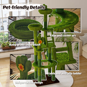 English Elm 72in Cactus Cat Tower Sisal Posts Plush Perches Capsule Pod Multi-level Climb Green W1578P447627