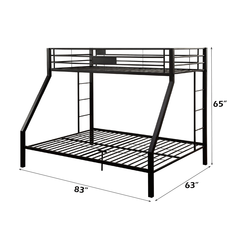 English Elm Limbra Sandy Finish Twin XL/Queen Bunk Bed with Metal Frame, Built-In Ladder, Full Guard Rail Durable Black 63 L x 19 W x 4 H B2726S00208