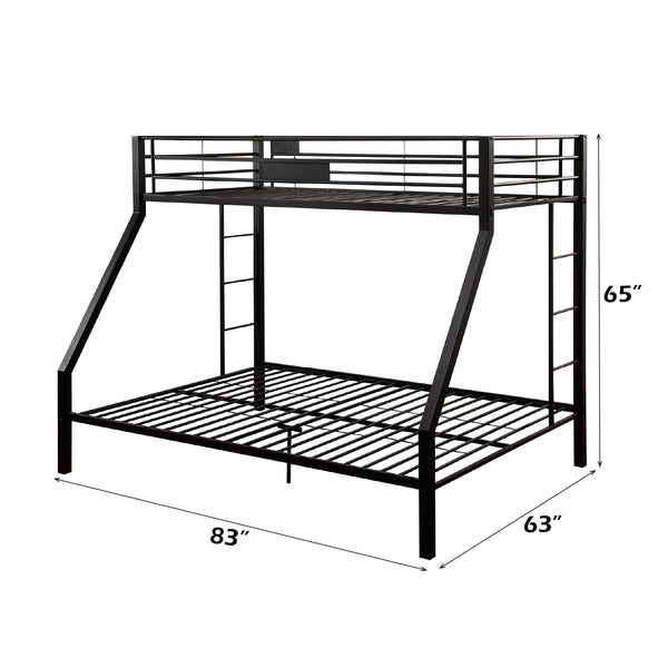 English Elm Limbra Sandy Finish Twin XL/Queen Bunk Bed with Metal Frame, Built-In Ladder, Full Guard Rail Durable Black 63 L x 19 W x 4 H B2726S00208