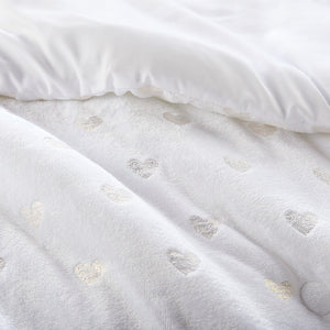JLA Home Mi Zone - Metallic Rosalie Plush Comforter Set with Gold Heart Accents, Hypoallergenic OEKO-TEX, Machine Washable White/Gold MZ10-0651