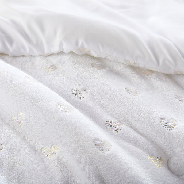 JLA Home Mi Zone - Metallic Rosalie Plush Comforter Set with Gold Heart Accents, Hypoallergenic OEKO-TEX, Machine Washable White/Gold MZ10-0651