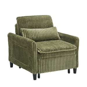 English Elm comfortable Corduroy Green Sofa Bed for Small Apartments Compact 1-Seater with Sponge Cushion, Solid Wood Frame and Black Plastic Legs, Easy Vacuum Care W1658P290461