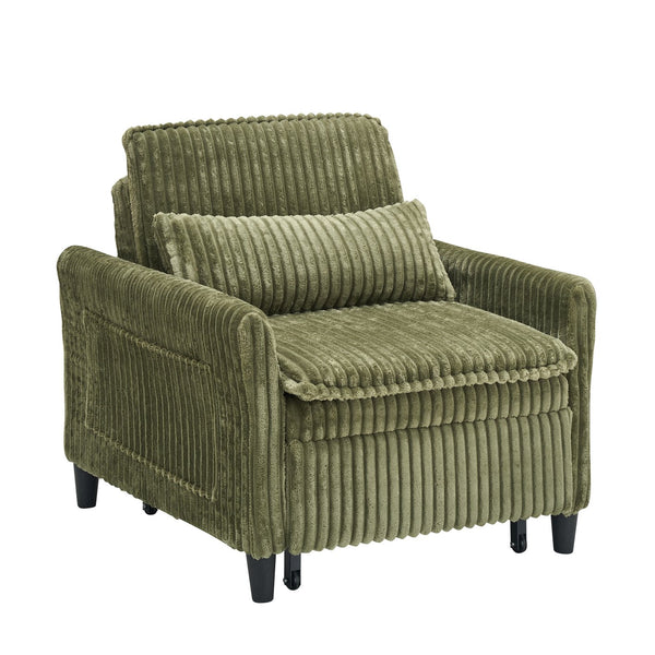 English Elm comfortable Corduroy Green Sofa Bed for Small Apartments Compact 1-Seater with Sponge Cushion, Solid Wood Frame and Black Plastic Legs, Easy Vacuum Care W1658P290461