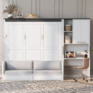 English Elm Multi-Functional Murphy Bed: Stylish Queen System With Sofa, Desk & Storage For Space-Saving Living N7090000606K