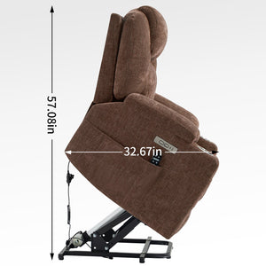 English Elm Up to 350 Lbs Chenille Power Lift Recliner with Massage Heating and Usb Charging Ports Brown W3224S00001
