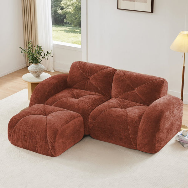 English Elm L-shaped Velvet Sectional Sofa Tufted Modular Design with High Density Foam Boneless Build Red+Brown W714S01594