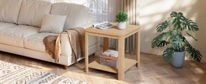 English Elm Rounded Square End Tables Set of 2 Boho Walnut with Wave Legs and Open Shelf W5563P449959