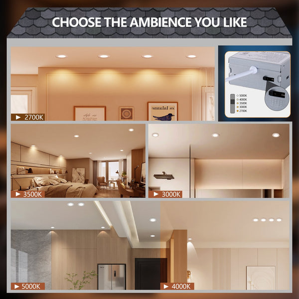 English Elm 12 Pack Canless Led Wafer Downlights 4 Inch Dimmable with Selectable Color Temperature W2312P416000
