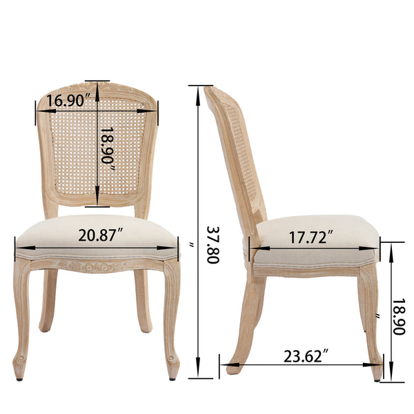 English Elm French Country Dining Chairs Set Of 2, Upholstered Rattan Back Accent Chairs For Dining & Living W3426P324538