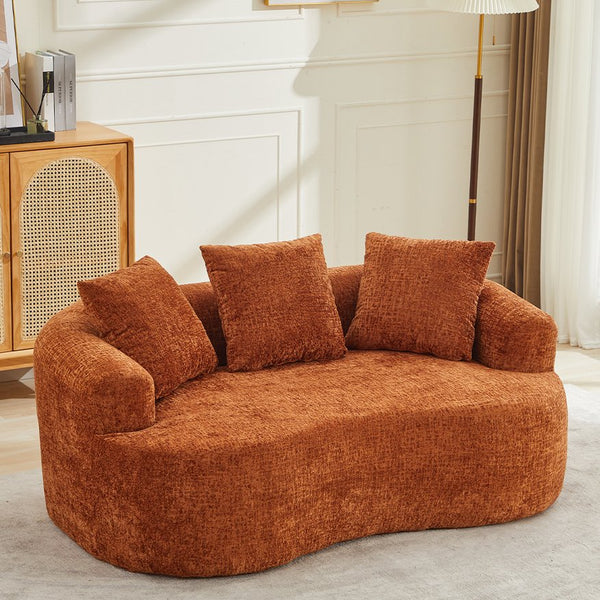 English Elm Curved Chenille Loveseat with Memory Foam Deep Seat and Three Pillows for Compact Living Orange W2915P370965