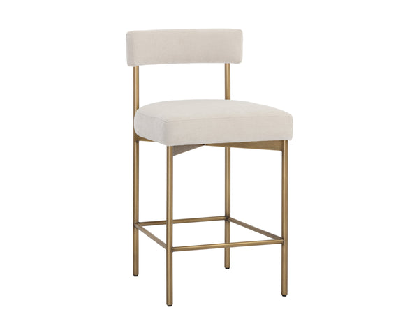 Sunpan Seneca Counter Stool - Modern Open Back Design with Stylish Steel Frame for Contemporary Spaces Antique Brass / Danny Ivory