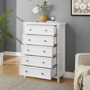 English Elm Modern 5 Drawers Dresser with Smooth Glide Drawers, Stylish Metal Handles & Unique Stable Feet Organizer for Bedroom and Living Room Storage (45.87"L x 20.08"W x 11.03"H) White W2275P149803