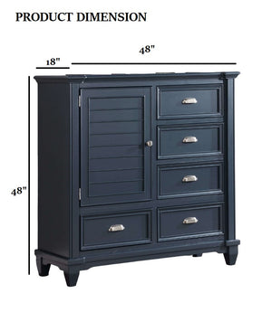 English Elm Transitional Elegant Five-Drawer Chest with Antique Hardware and Deep Storage for Clutter-Free Bedroom Slate Blue 21 L x 51 W x 53 H B2741P383855