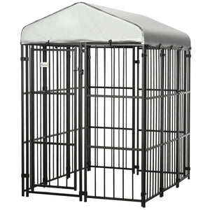 English Elm Pawhut Outdoor Dog Run Kennel with Canopy Heavy Duty Steel Chain Link Playpen W2225P217157