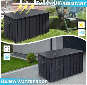 English Elm 190 Gallon Metal Deck Box Waterproof Steel Outdoor StorageBench with Lock, Wheels, Hydraulic Pistons Dark Gray W1859P404343