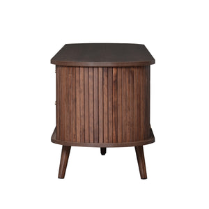 English Elm Mid-Century Solid Wood TV Stand for 80" TVs – Waterproof Finish, Sliding Doors & 2 Drawers Storage N710P257611P