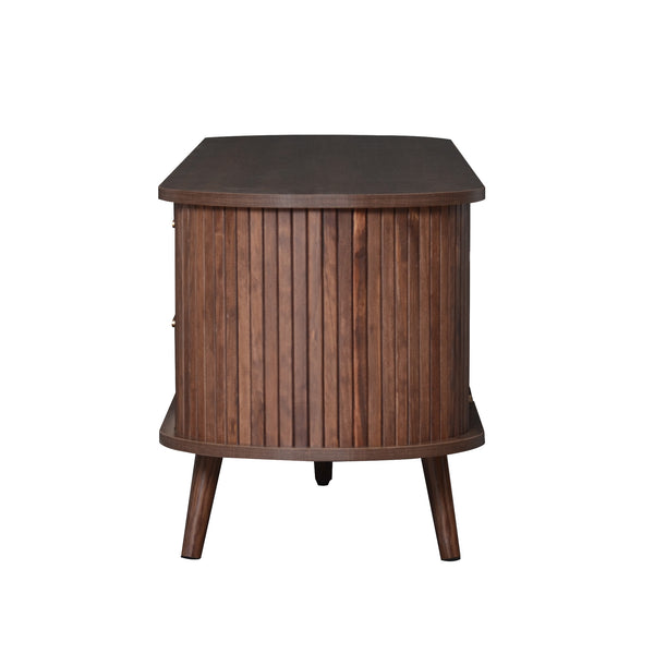 English Elm Mid-Century Solid Wood TV Stand for 80" TVs – Waterproof Finish, Sliding Doors & 2 Drawers Storage N710P257611P