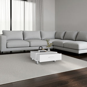 English Elm Modern Square Coffee Table with Storage Drawer and Metal Legs for Studio Living B200P474565