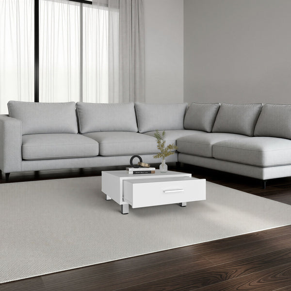 English Elm Modern Square Coffee Table with Storage Drawer and Metal Legs for Studio Living B200P474565