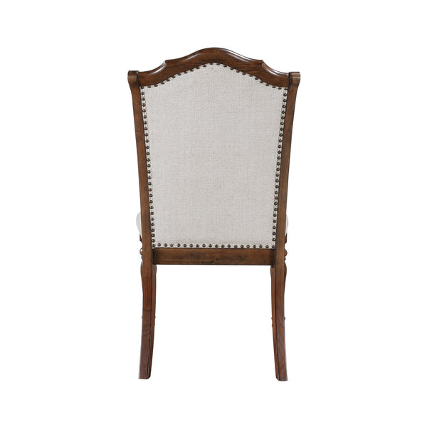 English Elm Formal Cherry Trestle Dining Set with Nailhead Chairs and Self Storing Extension Leaf B011S01372