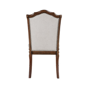 English Elm Formal Nine Piece Cherry Trestle Dining Set with Nailhead Upholstered Chairs Extendable B011S01374