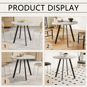English Elm Modern Minimalist Circular Dining Table – Gray Cement Finish, Compact Design For Cafés & Offices W1727P251172
