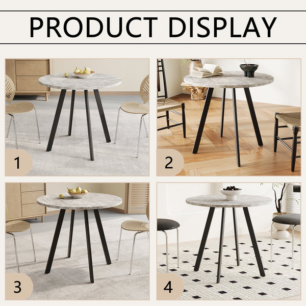 English Elm Modern Minimalist Circular Dining Table – Gray Cement Finish, Compact Design For Cafés & Offices W1727P251172