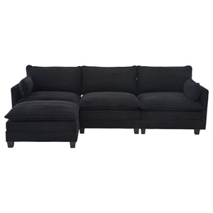 English Elm United We Win Modular Corduroy Sectional with Ottoman Low Profile Living Room Couch Black W1568S00260