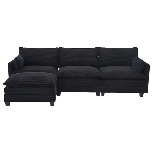English Elm United We Win Modular Corduroy Sectional with Ottoman Low Profile Living Room Couch Black W1568S00260